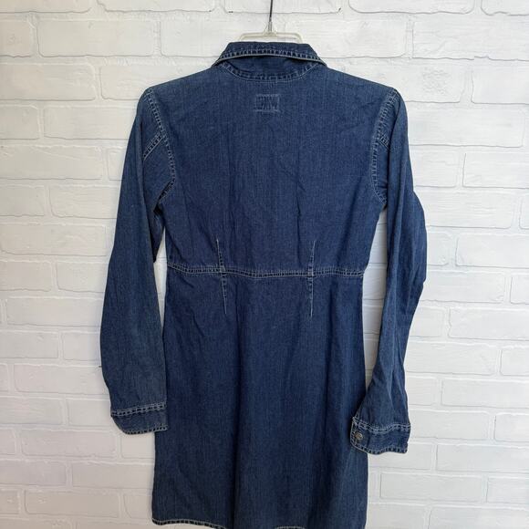 CALVIN KLEIN JEANS Blue Denim 100% Cotton Dress Red Accent Zipper sz 4 - Picture 2 of 7